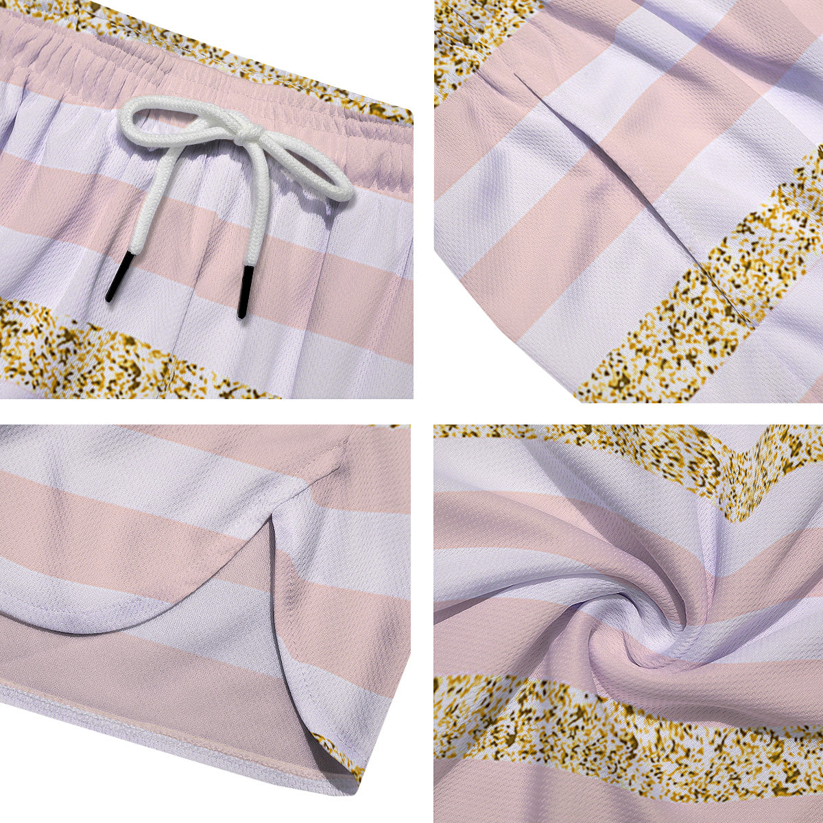 Stripe Glitter Gold Print Pattern Men's Running Shorts-grizzshop