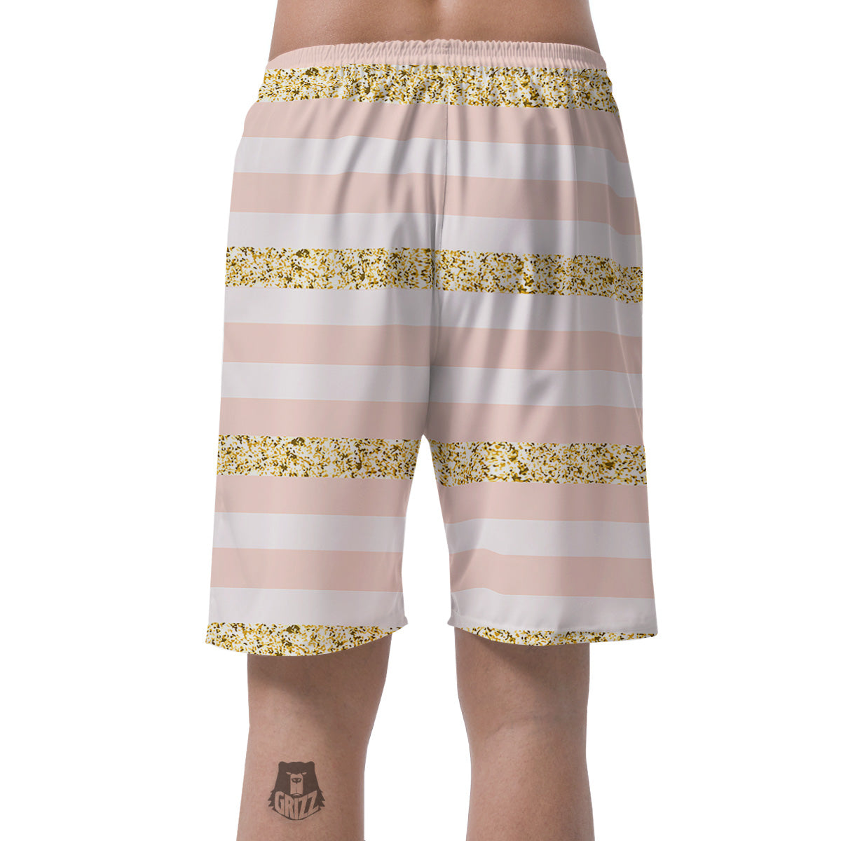 Stripe Glitter Gold Print Pattern Men's Shorts-grizzshop