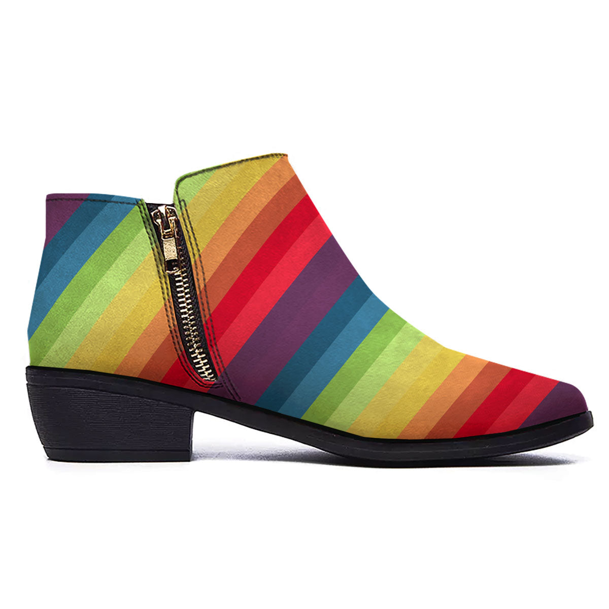 Stripe Rainbow Print Pattern Ankle Boots-grizzshop