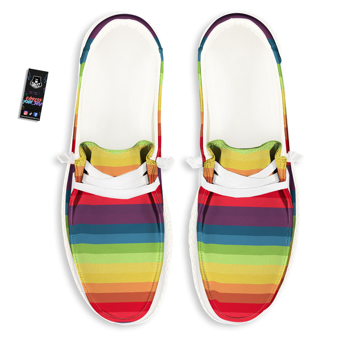 Stripe Rainbow Print Pattern Black Loafers-grizzshop