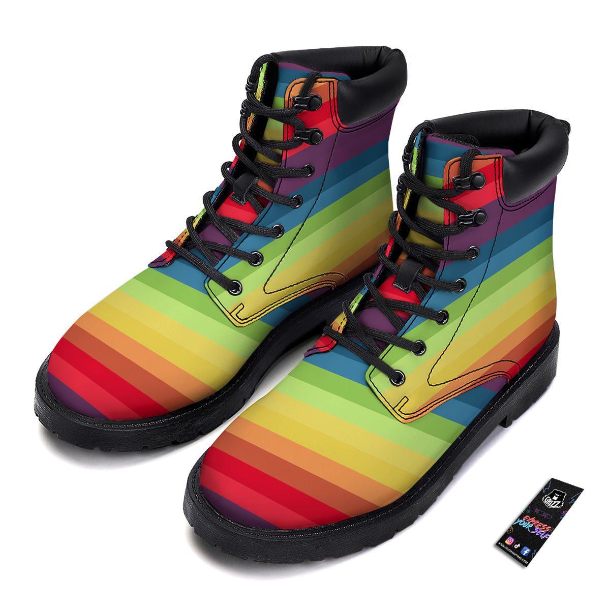 Stripe Rainbow Print Pattern Boots-grizzshop