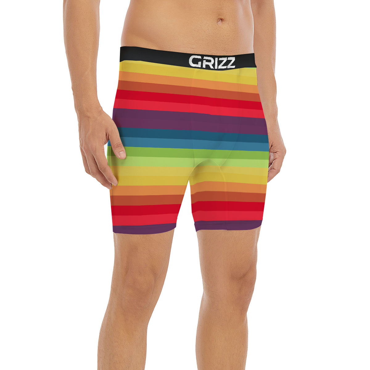 Stripe Rainbow Print Pattern Boxer Briefs-grizzshop