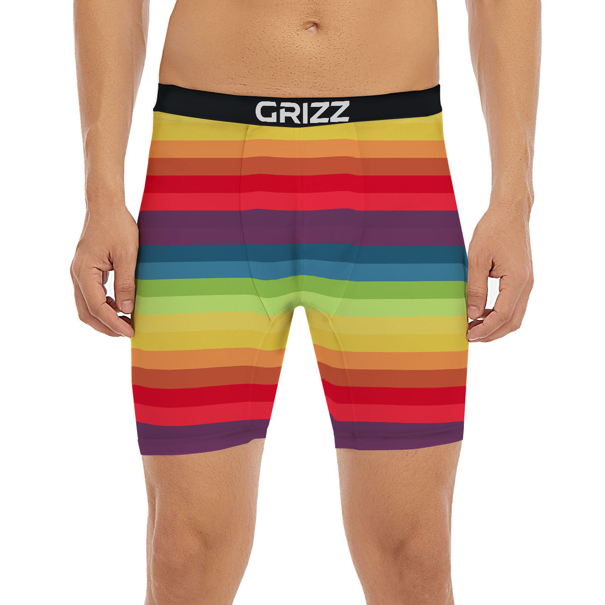 Stripe Rainbow Print Pattern Boxer Briefs-grizzshop