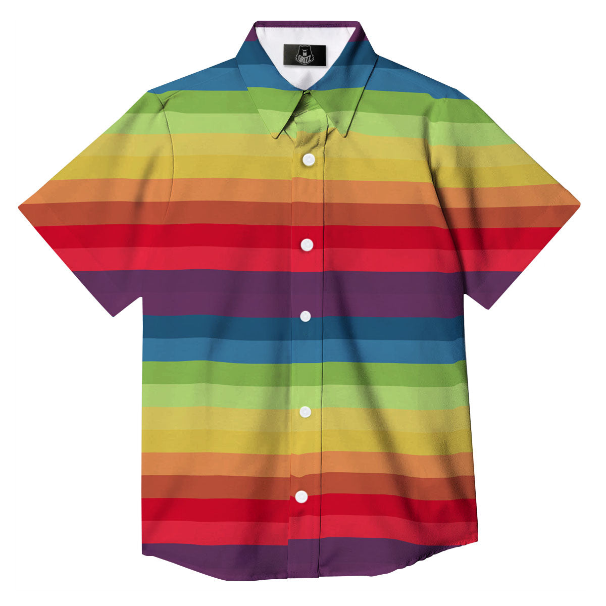 Stripe Rainbow Print Pattern Button Up Shirt-grizzshop