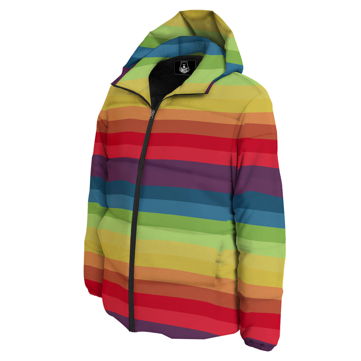 Stripe Rainbow Print Pattern Down Jacket-grizzshop