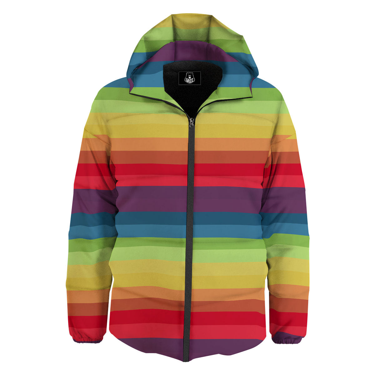 Stripe Rainbow Print Pattern Down Jacket-grizzshop