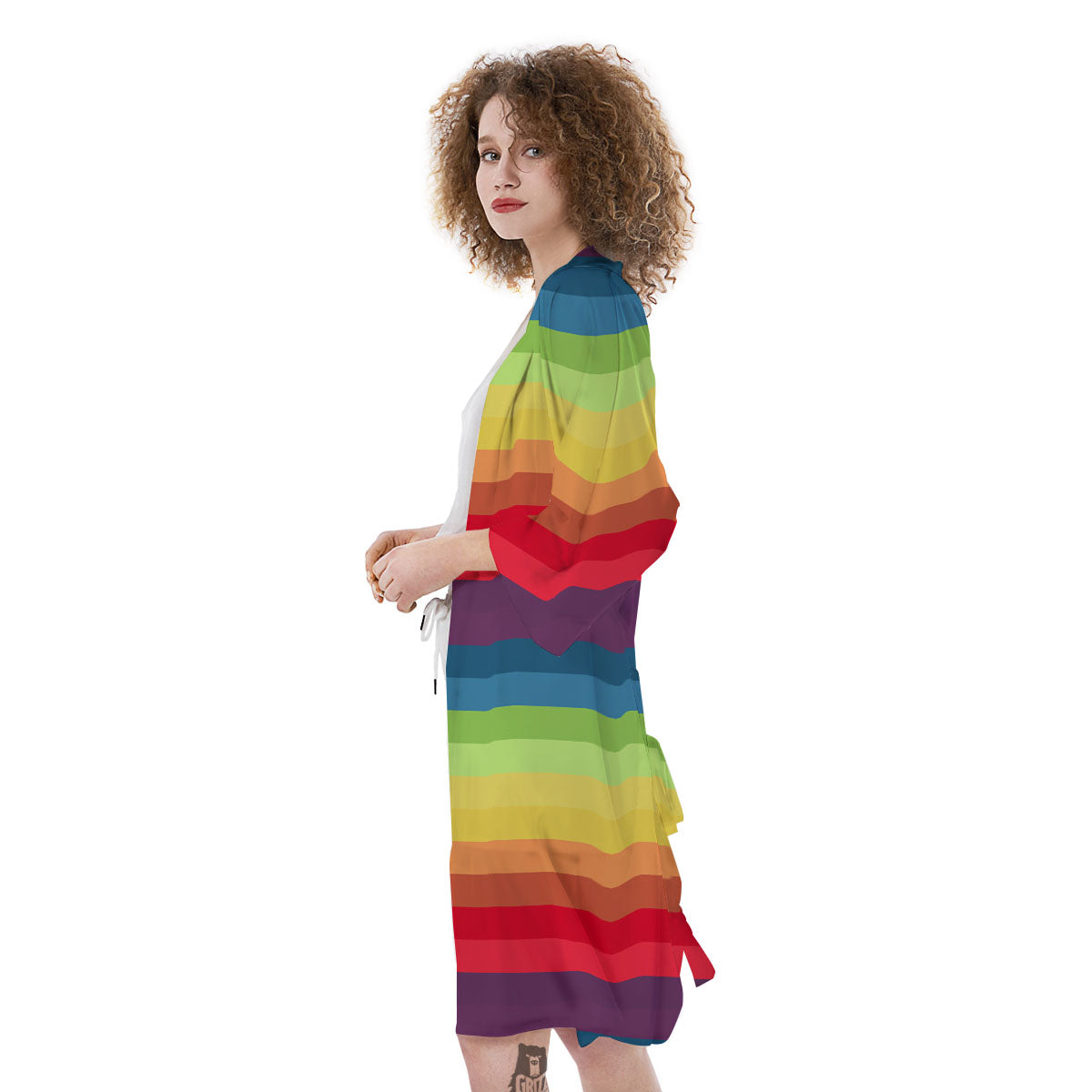 Stripe Rainbow Print Pattern Kimono-grizzshop