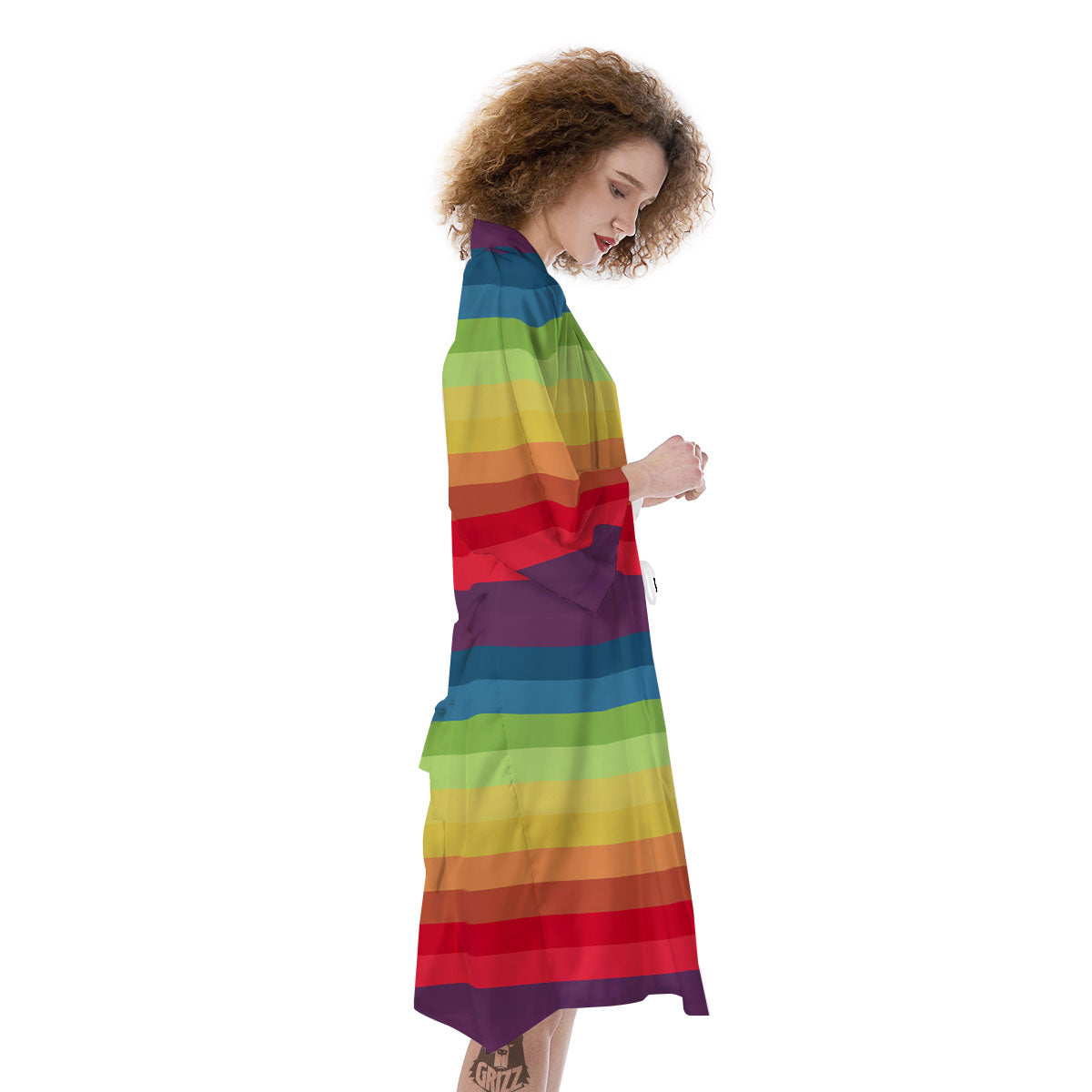 Stripe Rainbow Print Pattern Kimono-grizzshop
