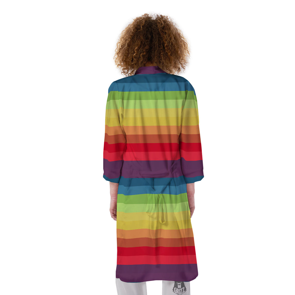 Stripe Rainbow Print Pattern Kimono-grizzshop