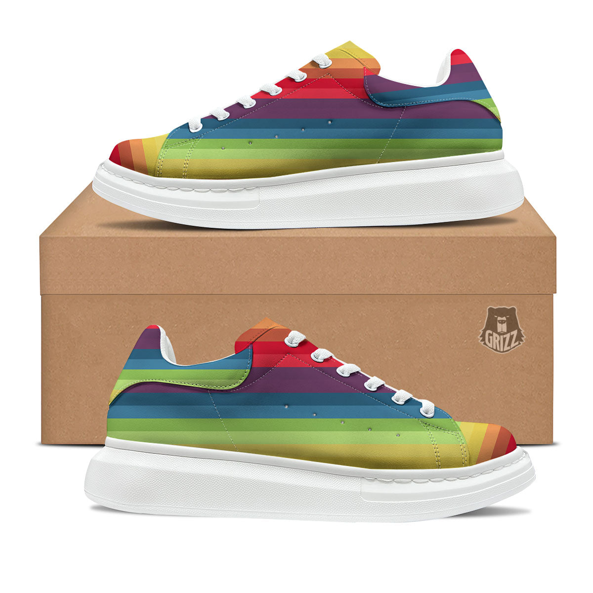 Stripe Rainbow Print Pattern Platform Shoes-grizzshop