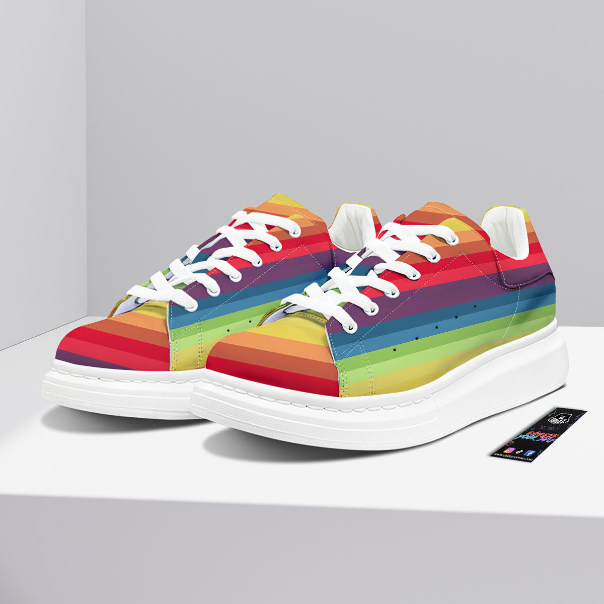 Stripe Rainbow Print Pattern Platform Shoes-grizzshop