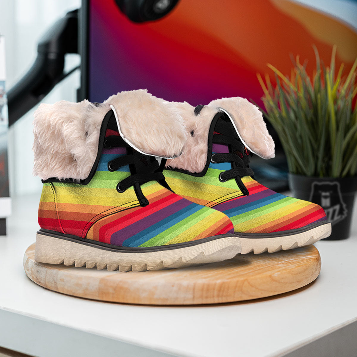 Stripe Rainbow Print Pattern Snow Boots-grizzshop