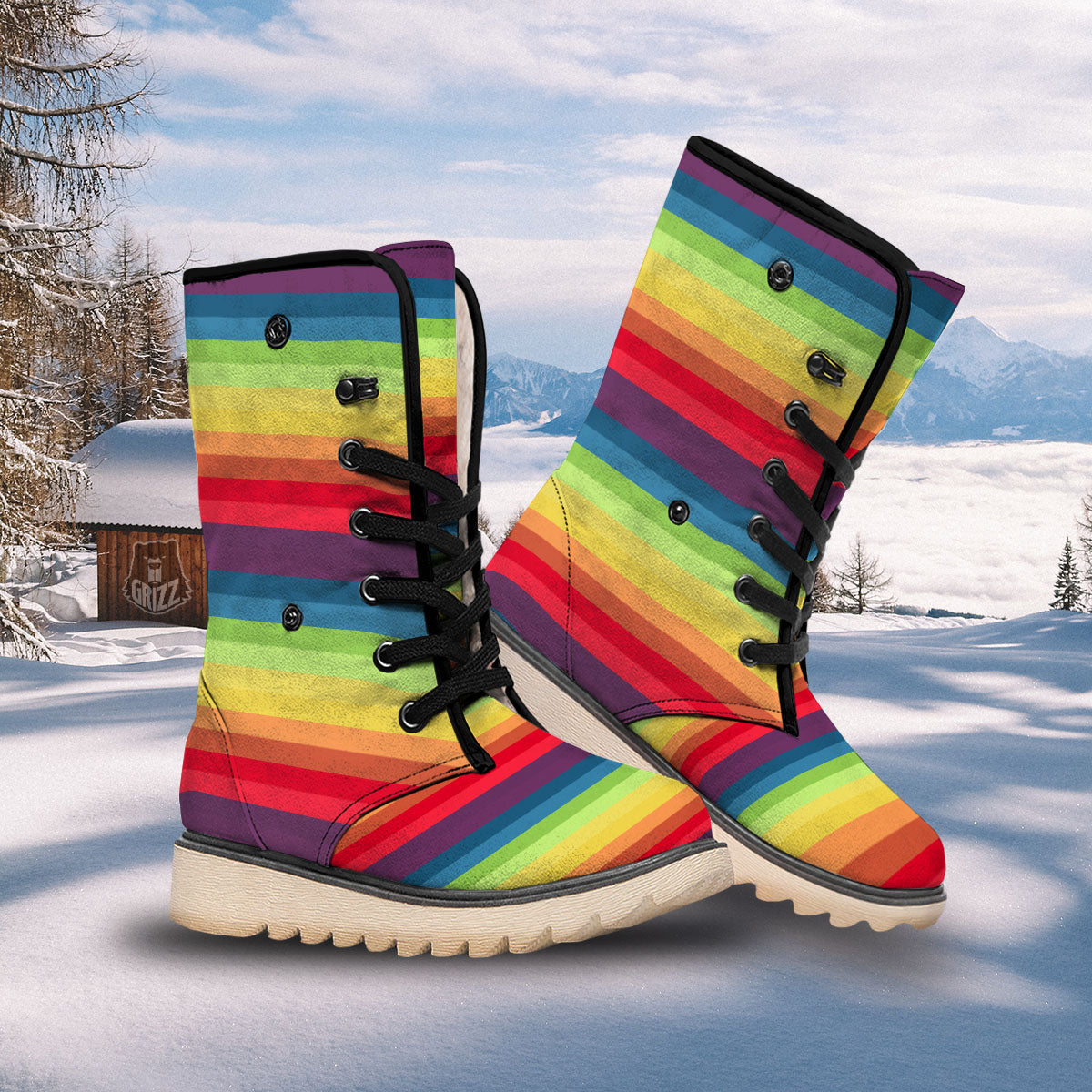 Stripe Rainbow Print Pattern Snow Boots-grizzshop
