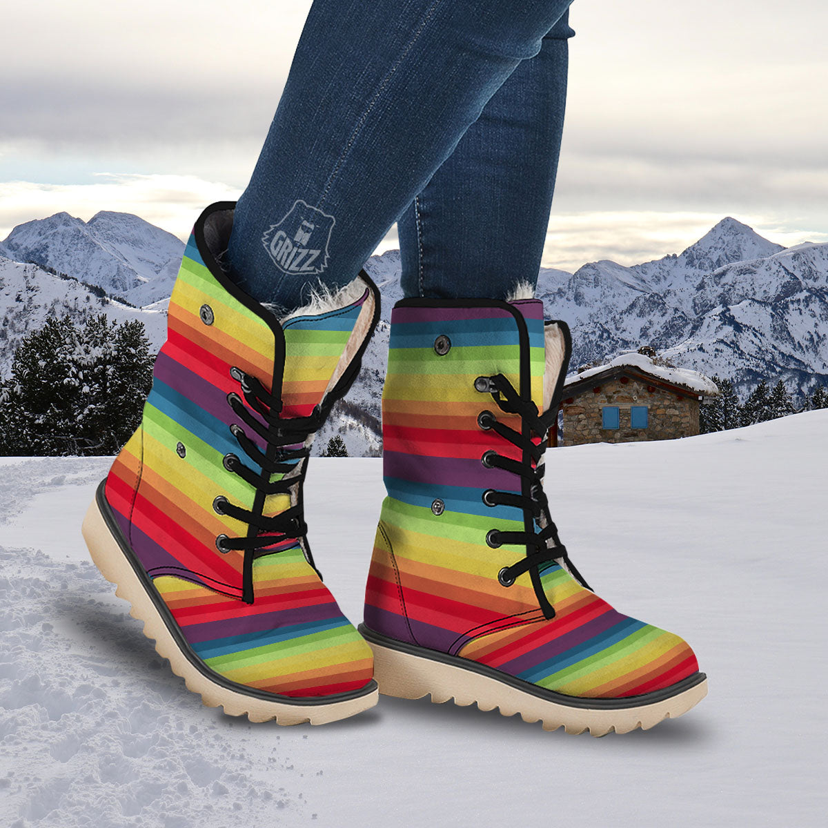 Stripe Rainbow Print Pattern Snow Boots-grizzshop
