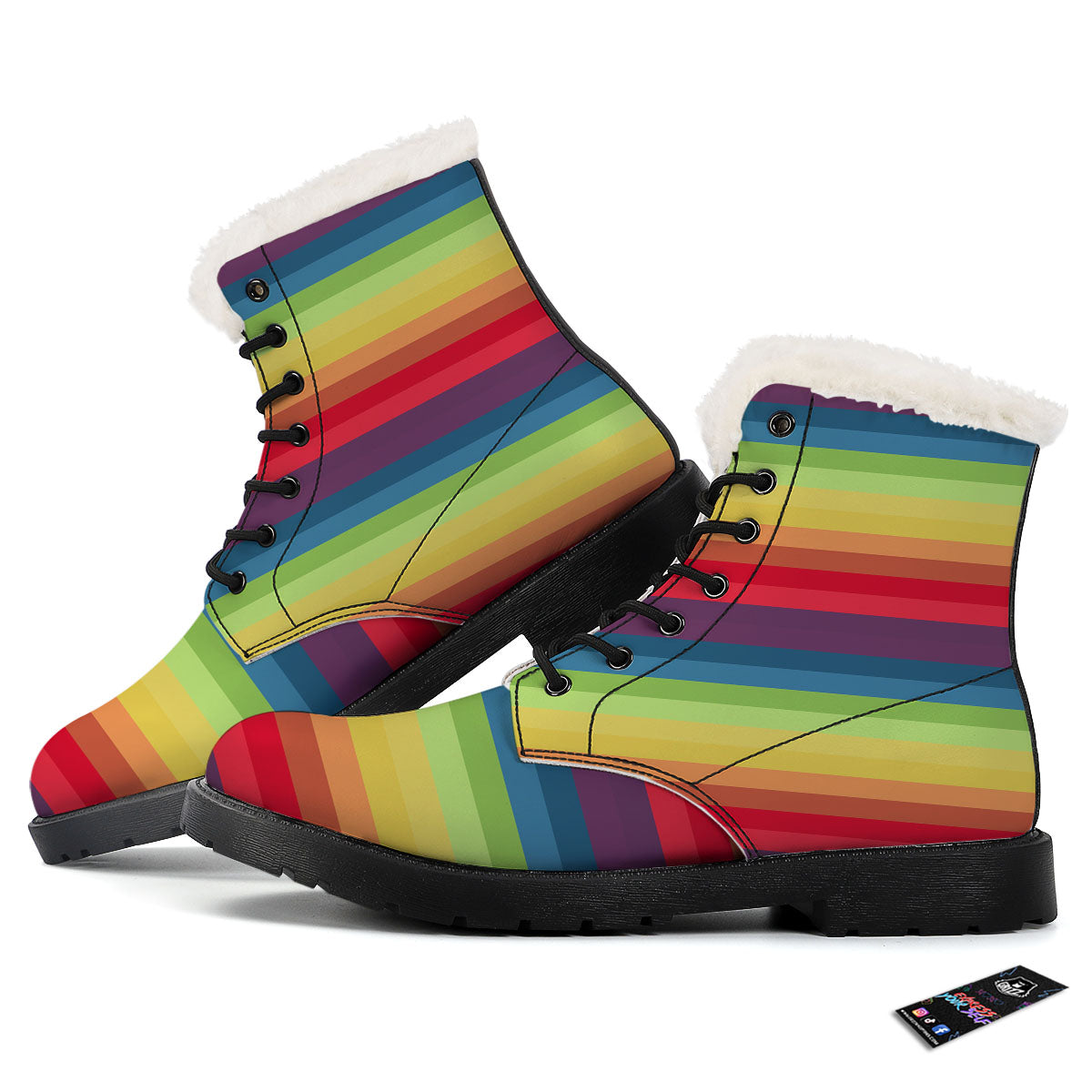 Stripe Rainbow Print Pattern Winter Boots-grizzshop