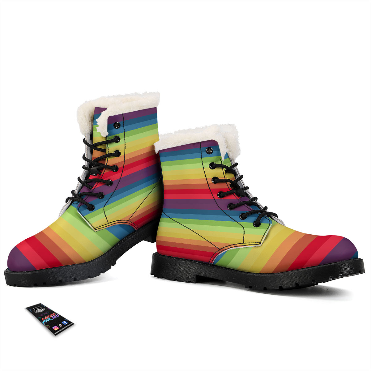 Stripe Rainbow Print Pattern Winter Boots-grizzshop