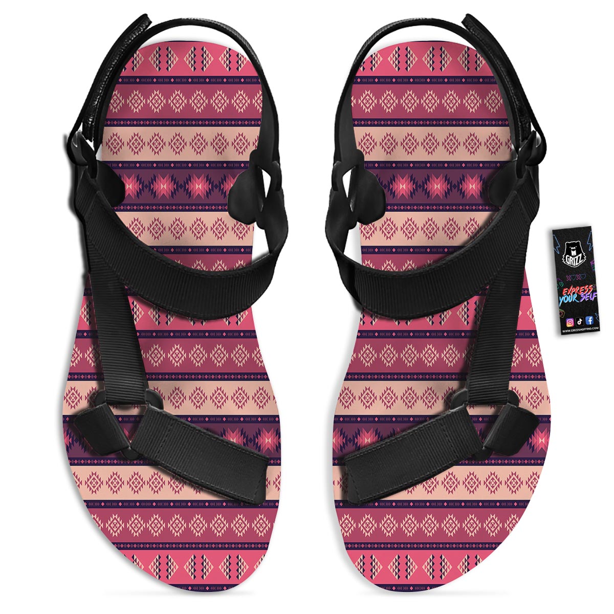 Stripe Southwestern Print Pattern Black Open Toe Sandals-grizzshop