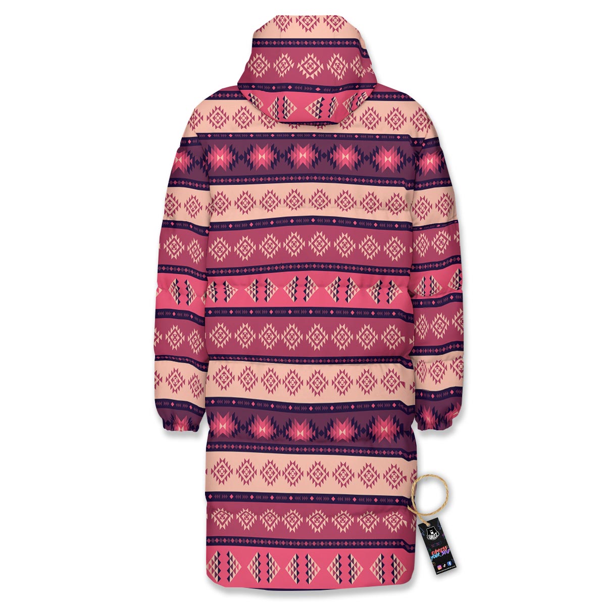 Stripe Southwestern Print Pattern Long Down Jacket-grizzshop