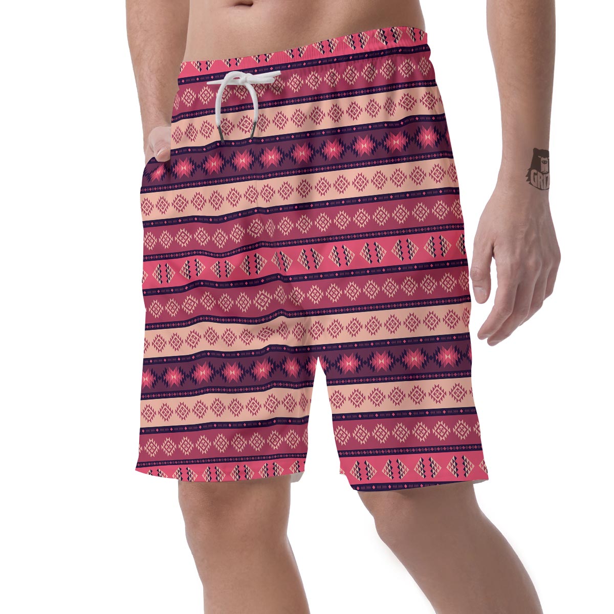 Stripe Southwestern Print Pattern Men's Shorts-grizzshop