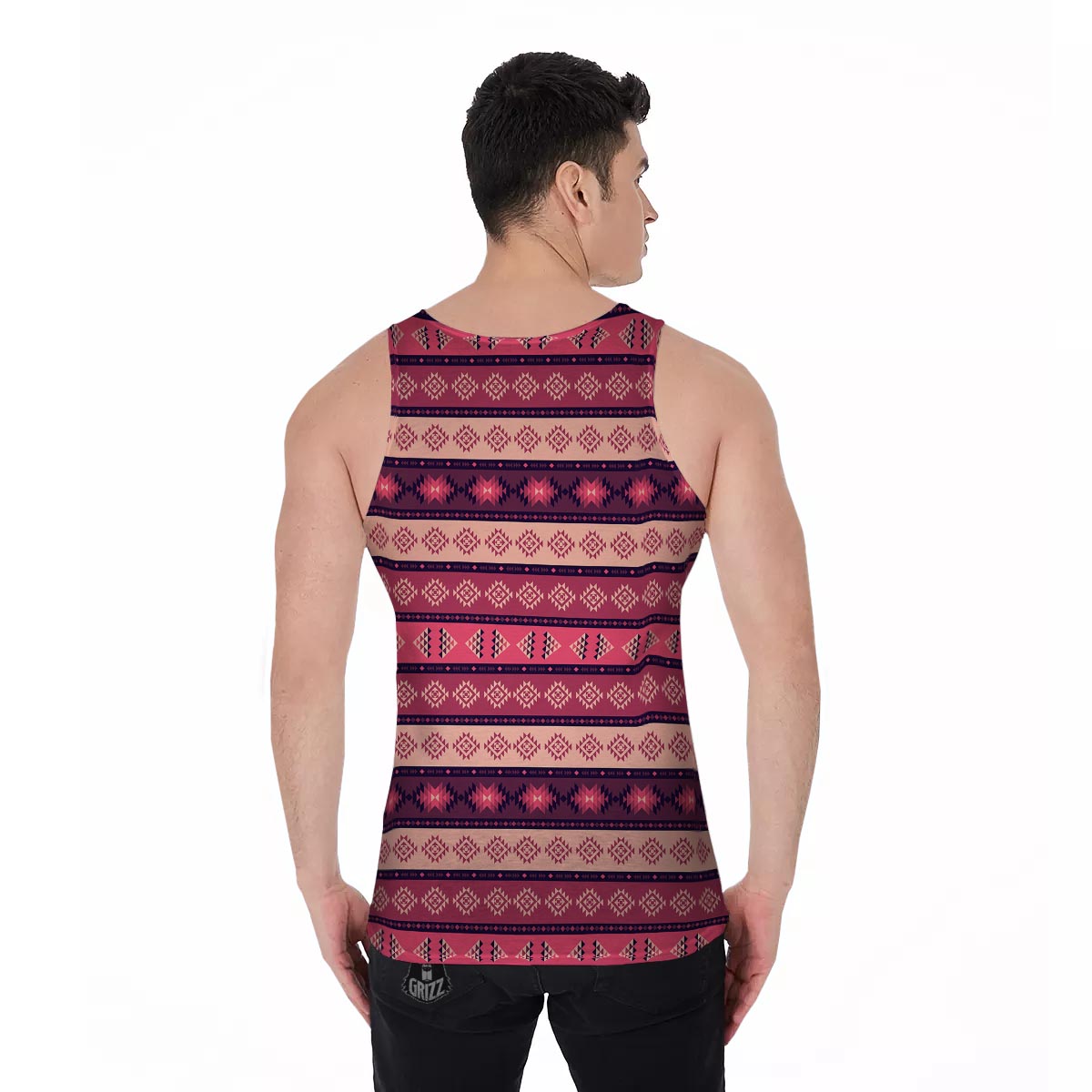 Stripe Southwestern Print Pattern Men's Tank Top-grizzshop