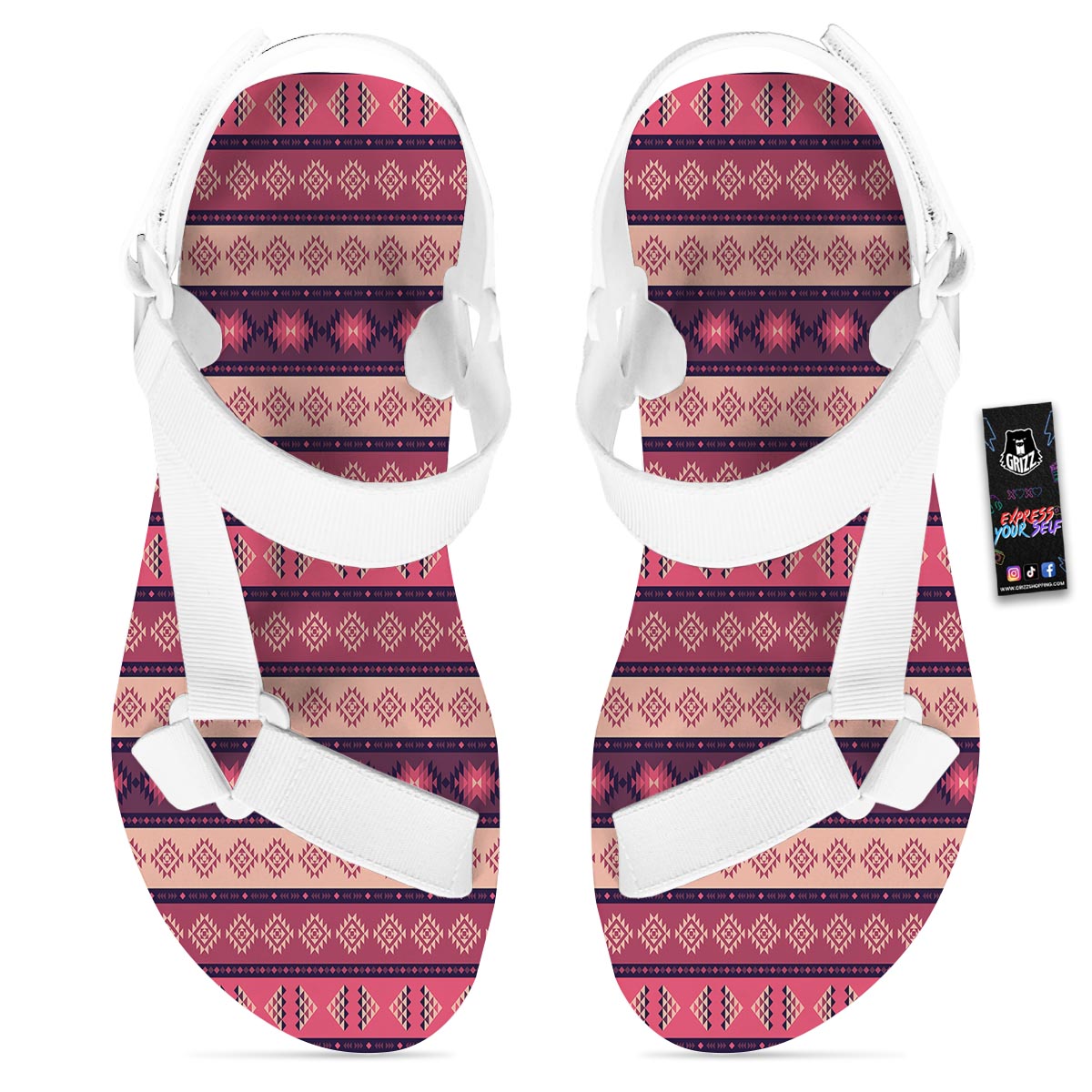 Stripe Southwestern Print Pattern White Open Toe Sandals-grizzshop