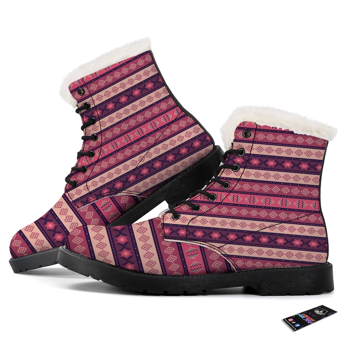 Stripe Southwestern Print Pattern Winter Boots-grizzshop