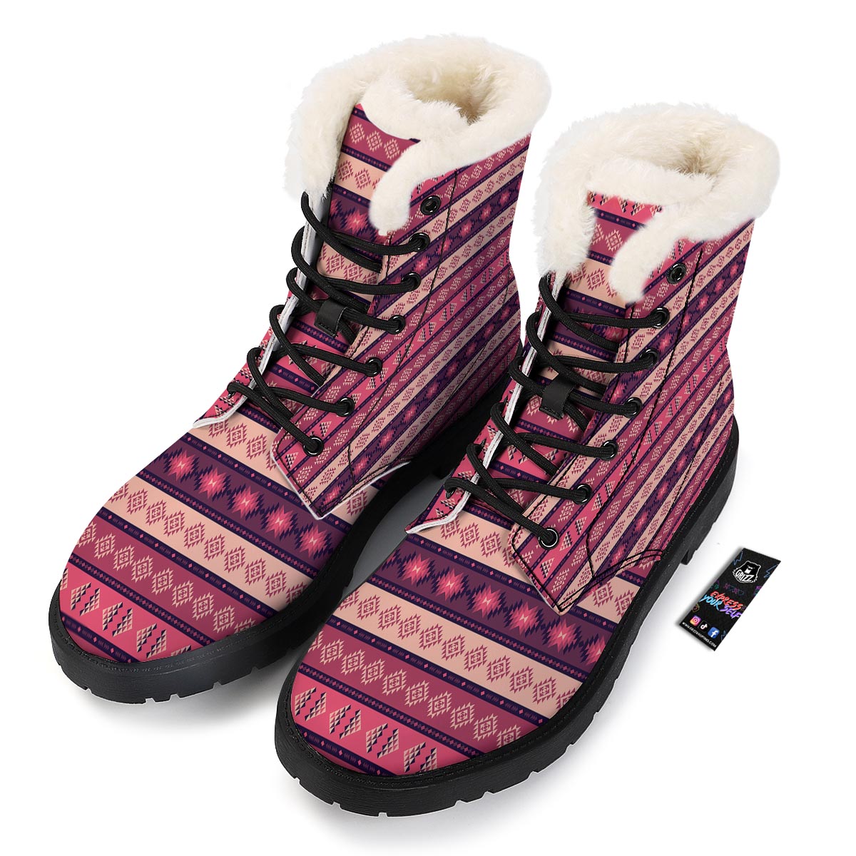 Stripe Southwestern Print Pattern Winter Boots-grizzshop