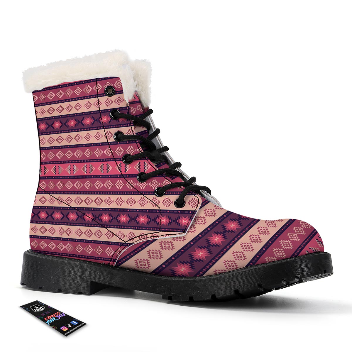 Stripe Southwestern Print Pattern Winter Boots-grizzshop