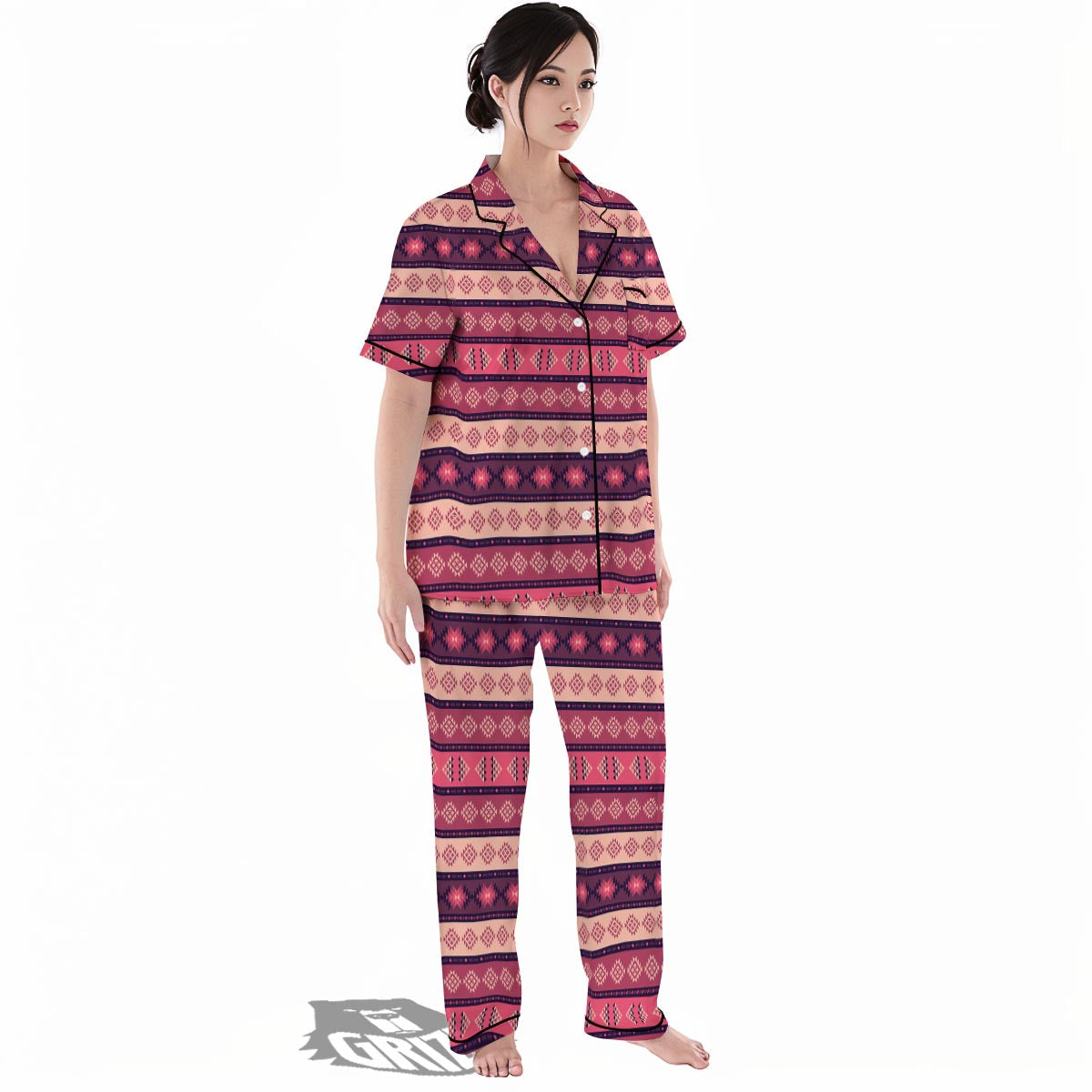 Stripe Southwestern Print Pattern Women's Pajamas Set-grizzshop