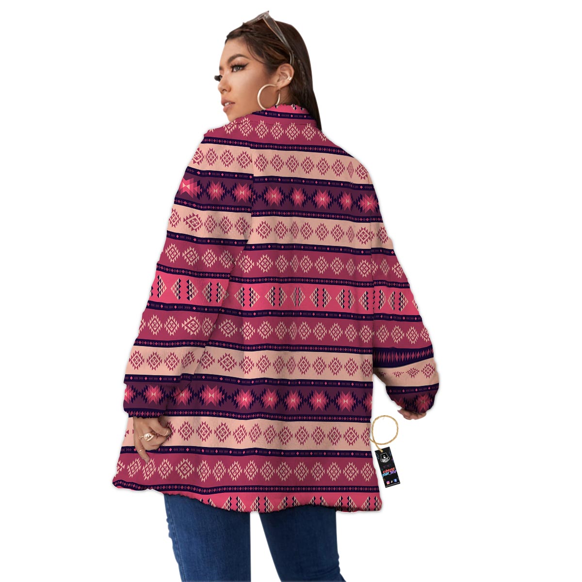Stripe Southwestern Print Pattern Women's Sherpa Jacket-grizzshop