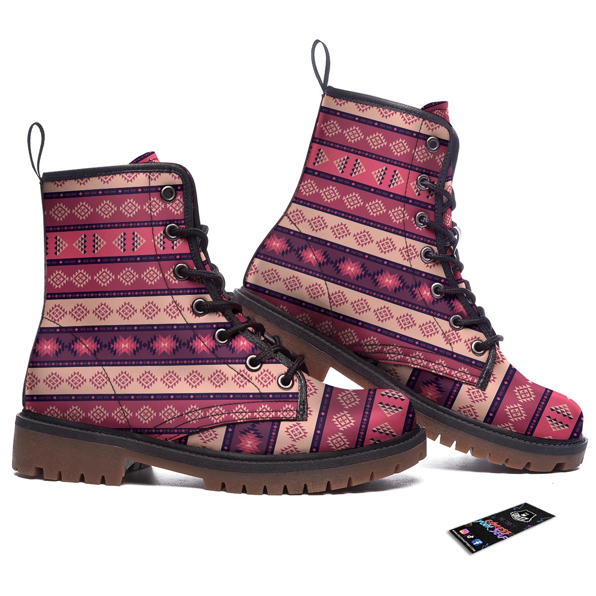 Stripe Southwestern Print Pattern Work Boots-grizzshop