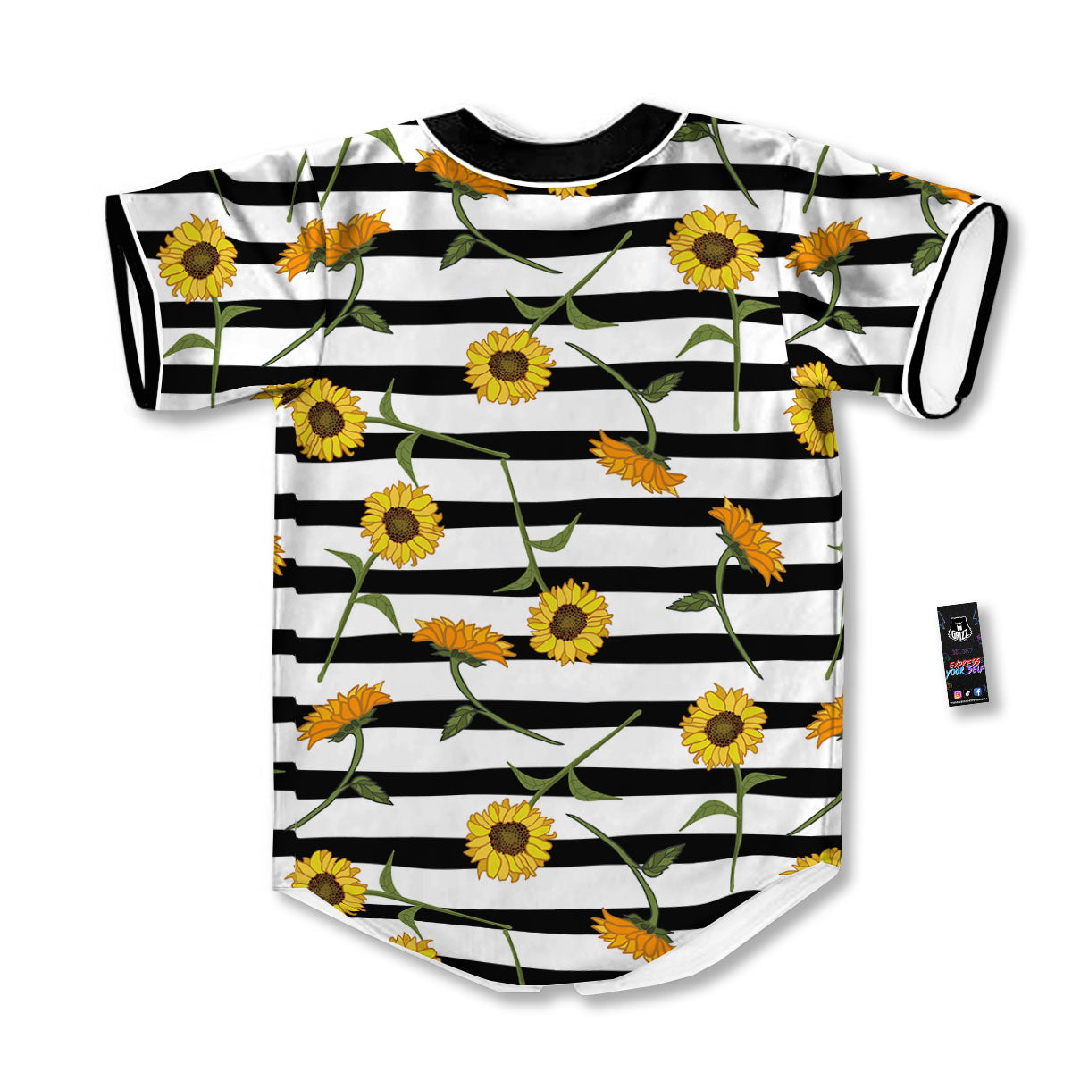 Stripe Sunflower White And Black Print Pattern Baseball Jersey-grizzshop