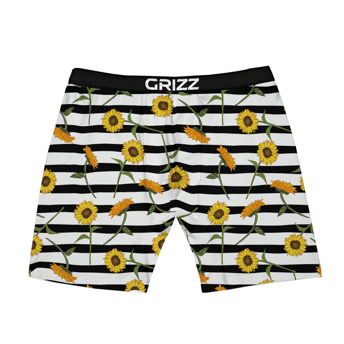 Stripe Sunflower White And Black Print Pattern Boxer Briefs-grizzshop