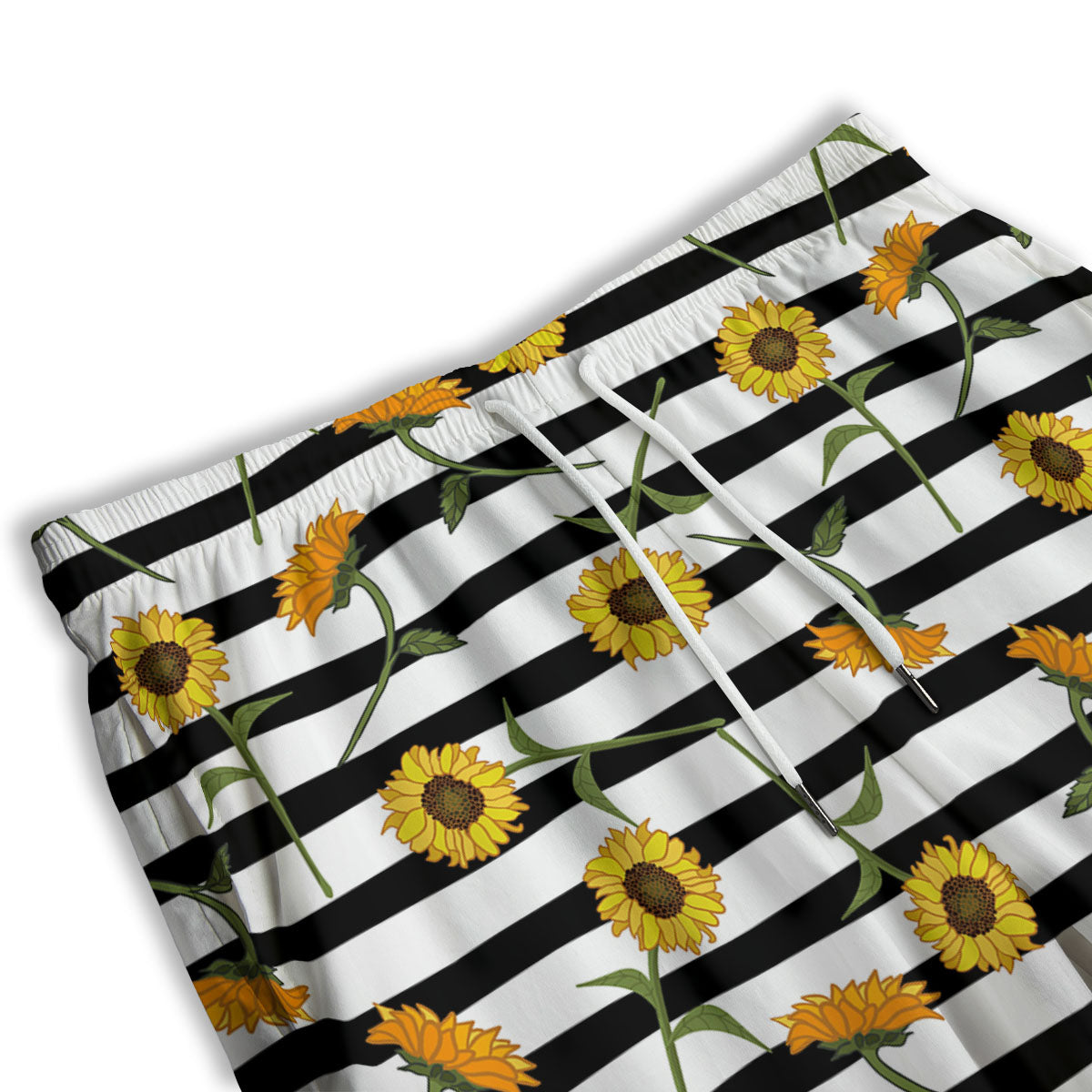 Stripe Sunflower White And Black Print Pattern Men's Athletic Shorts