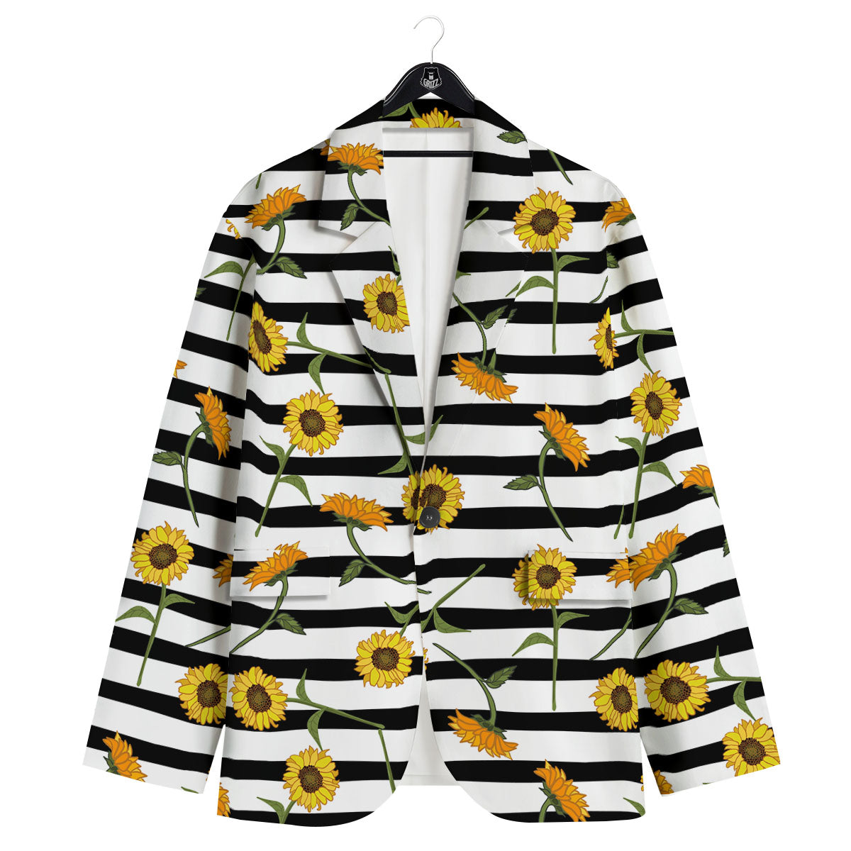 Stripe Sunflower White And Black Print Pattern Men's Sport Coat-grizzshop