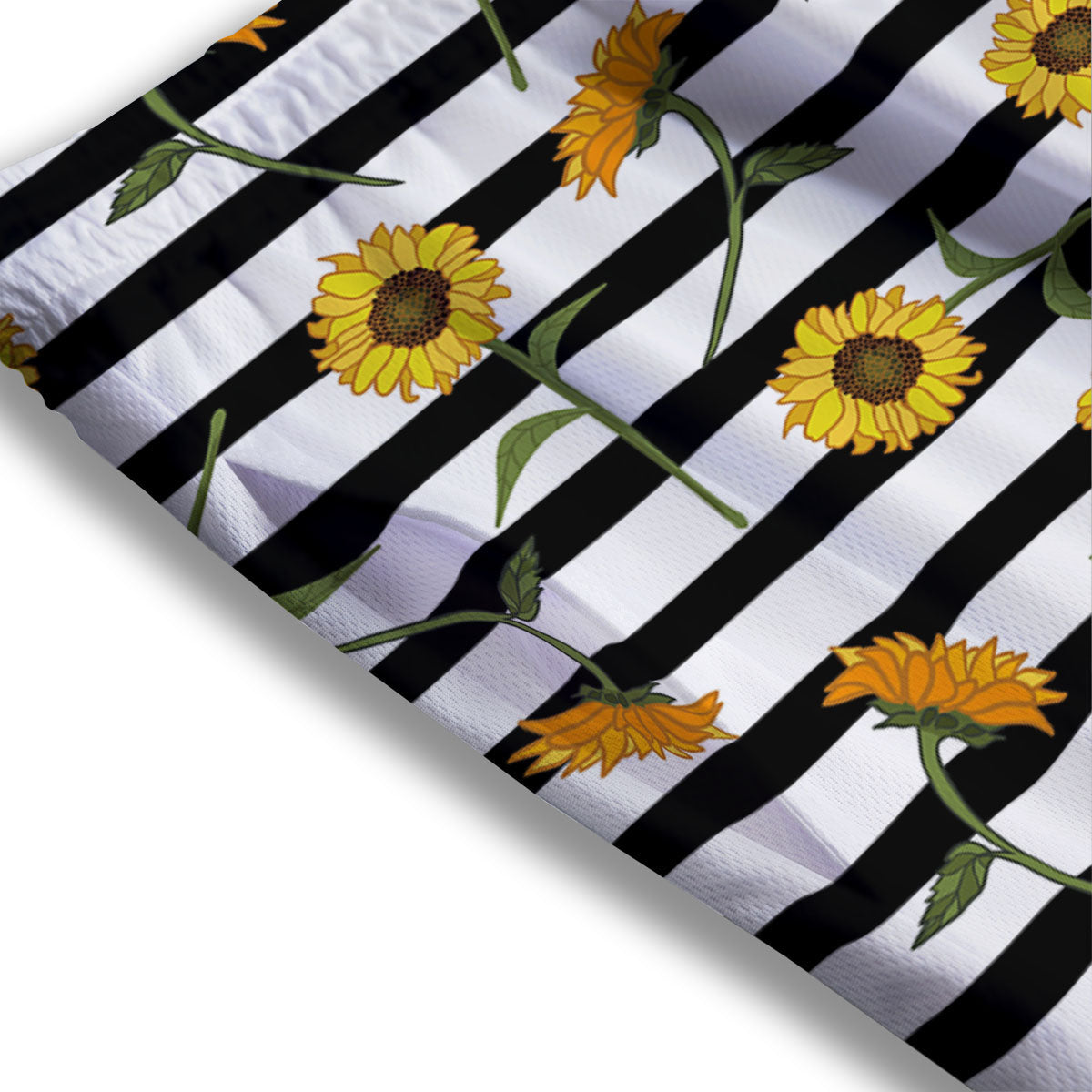 Stripe Sunflower White And Black Print Pattern Mesh Shorts