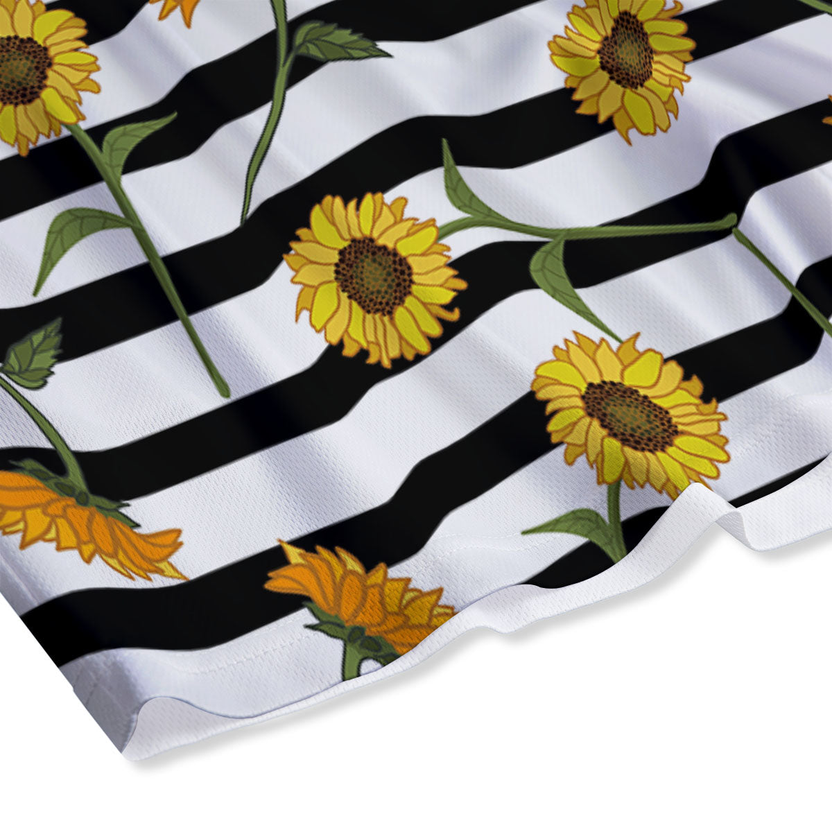 Stripe Sunflower White And Black Print Pattern Mesh Shorts