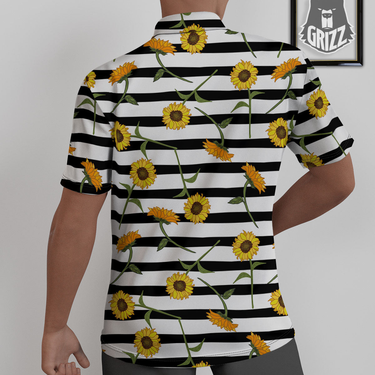Stripe Sunflower White And Black Print Pattern Untucked Shirts-grizzshop