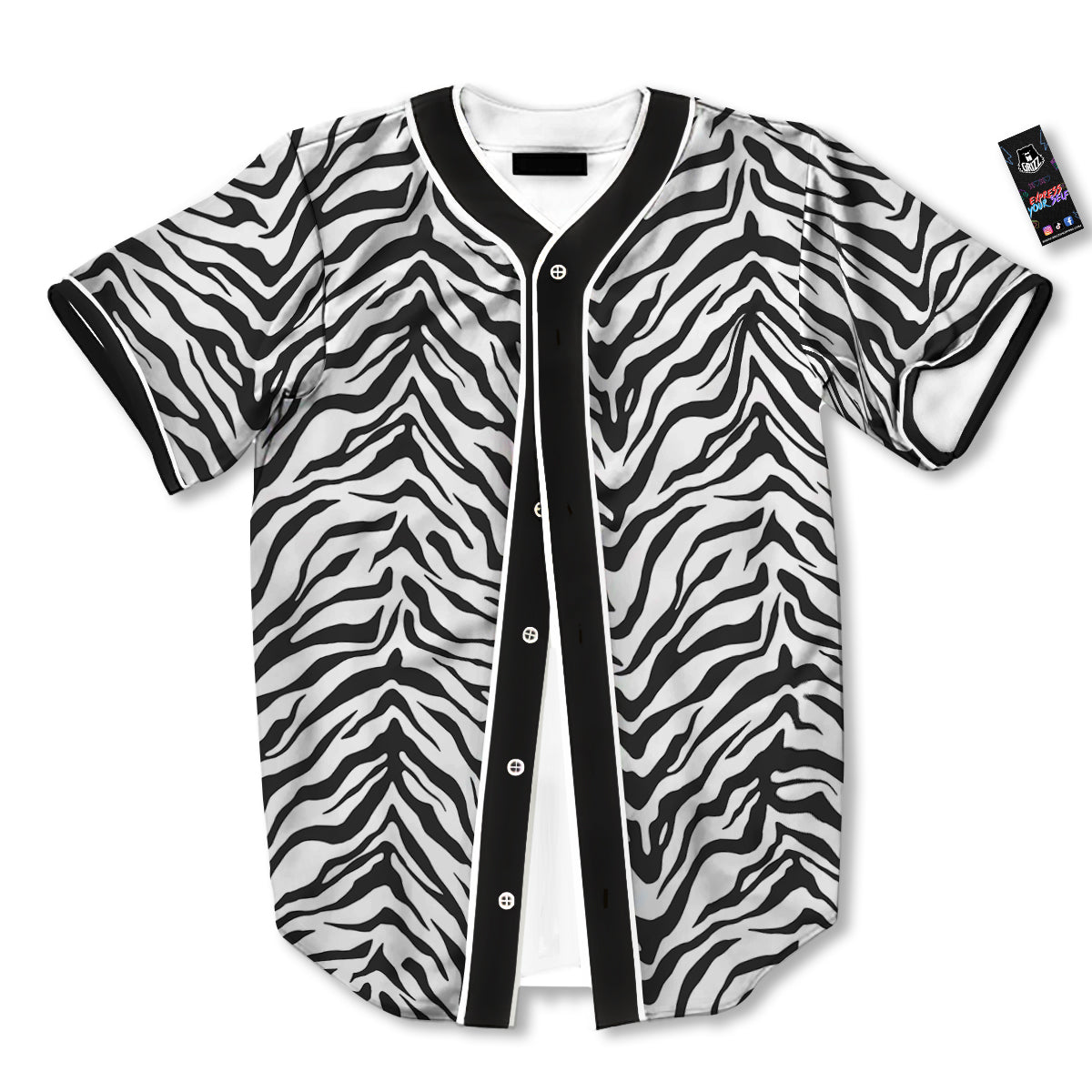 Stripe White Tiger Print Pattern Baseball Jersey-grizzshop