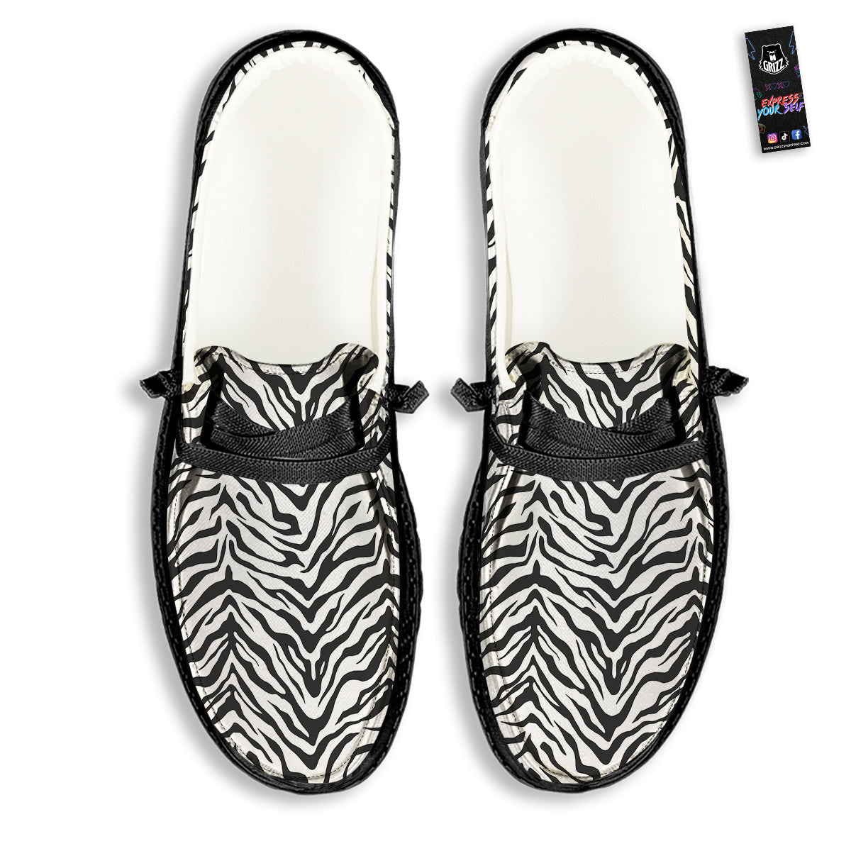 Stripe White Tiger Print Pattern Black Loafers-grizzshop