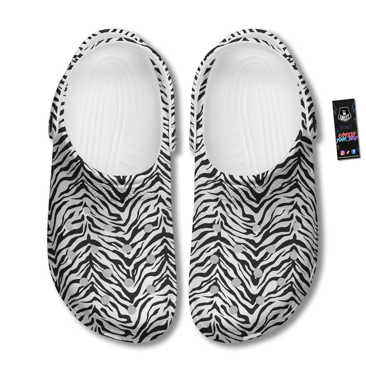 Stripe White Tiger Print Pattern Clog-grizzshop