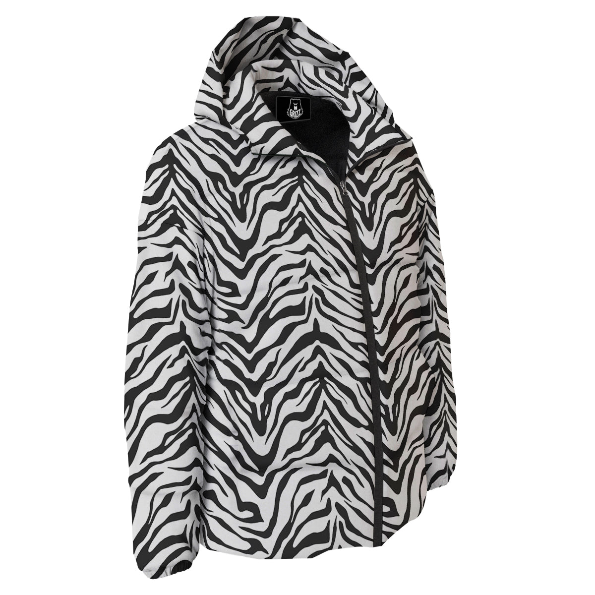 Stripe White Tiger Print Pattern Down Jacket-grizzshop