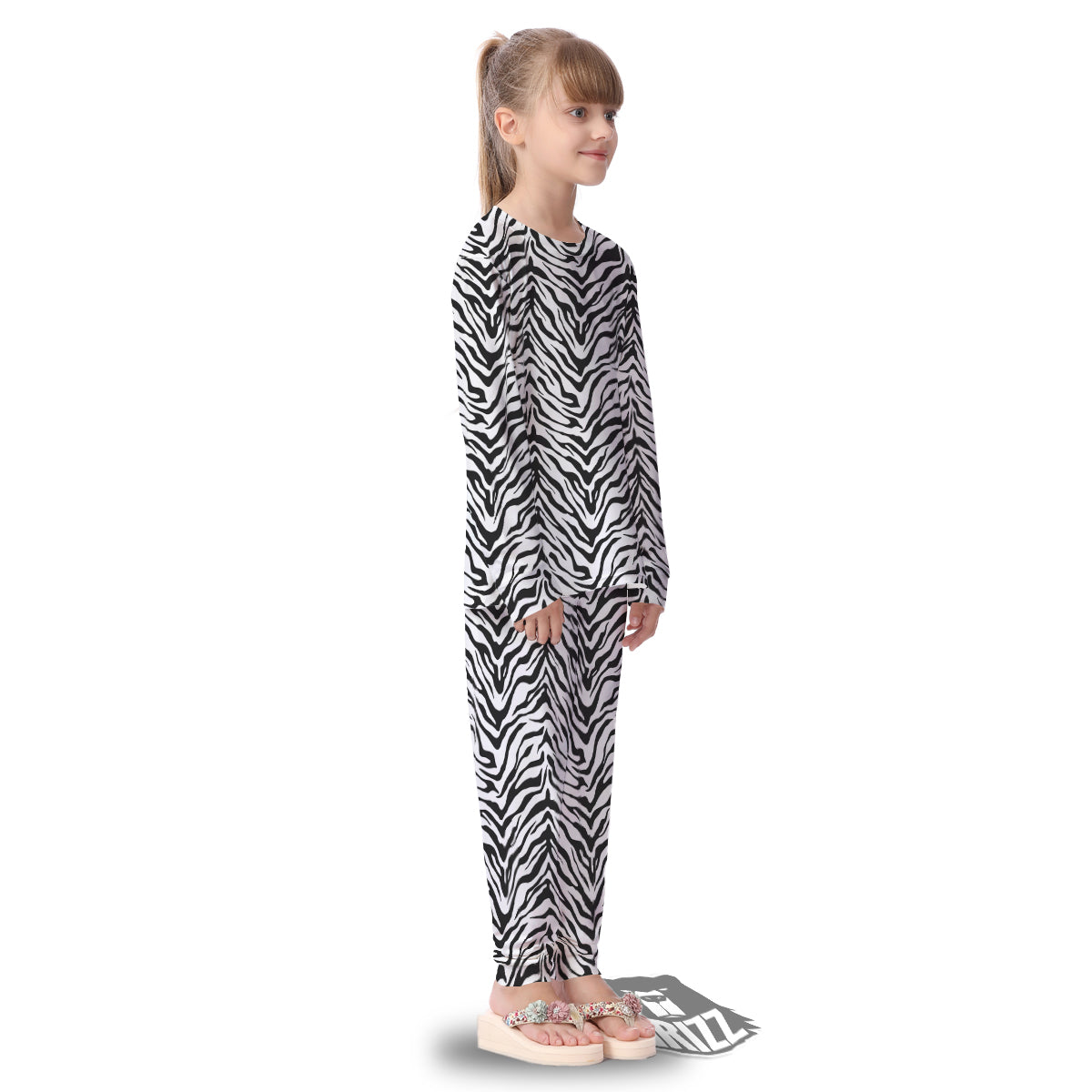 Stripe White Tiger Print Pattern Kid's Pajamas-grizzshop