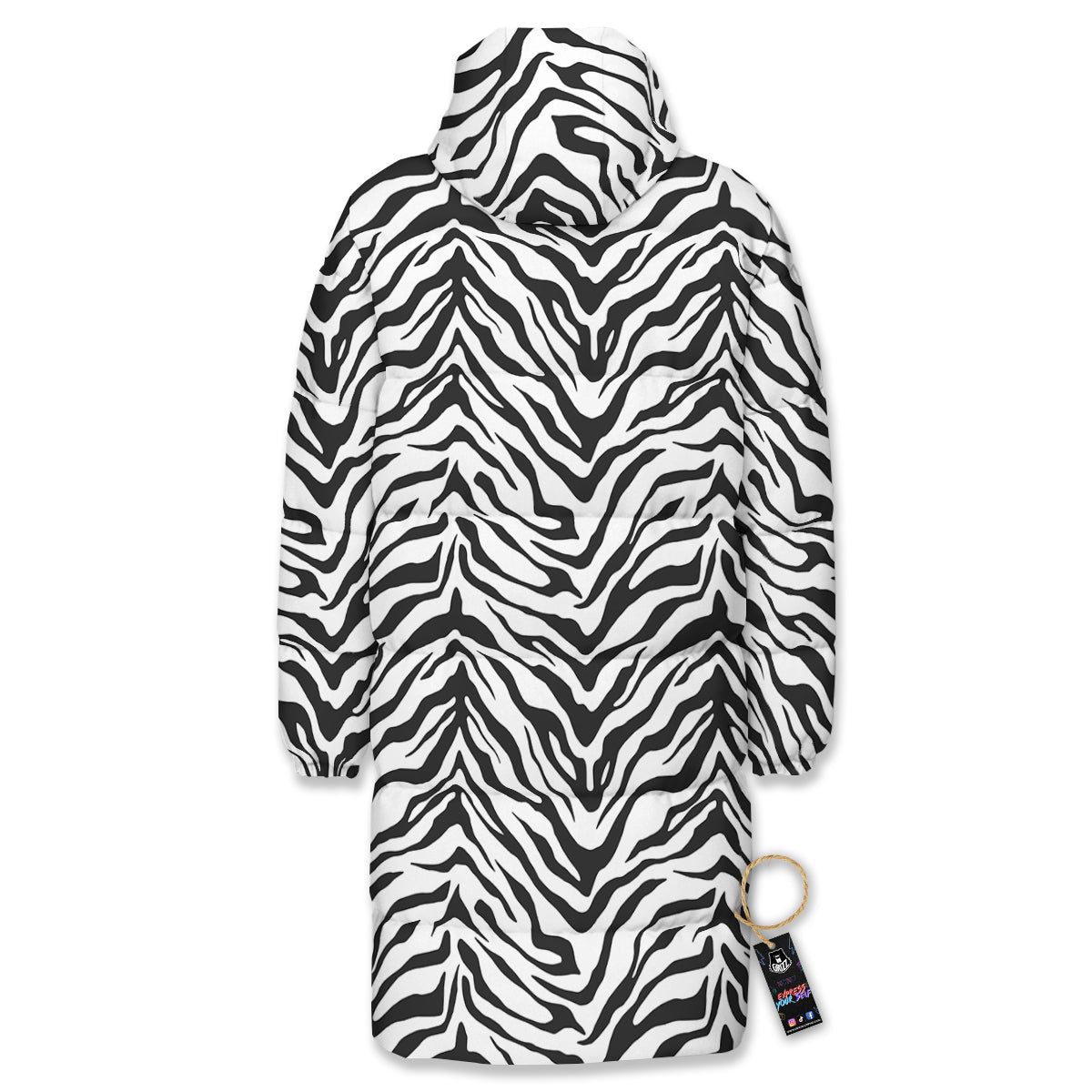 Stripe White Tiger Print Pattern Long Down Jacket-grizzshop