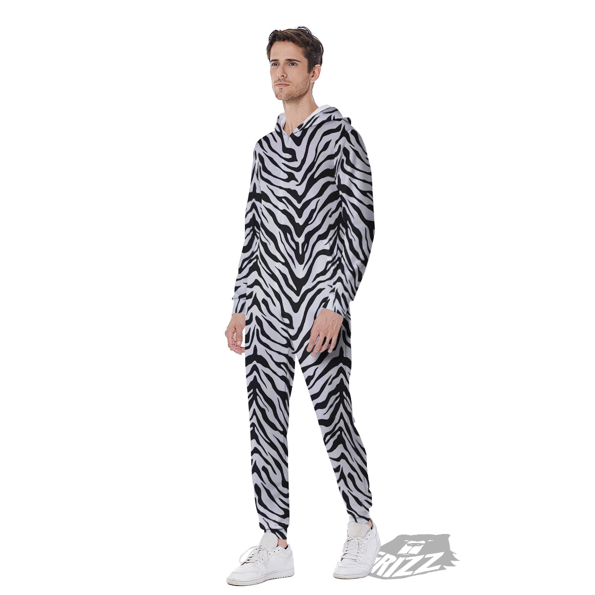 Stripe White Tiger Print Pattern Men's Jumpsuit-grizzshop