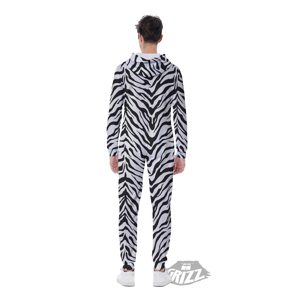 Stripe White Tiger Print Pattern Men's Jumpsuit-grizzshop