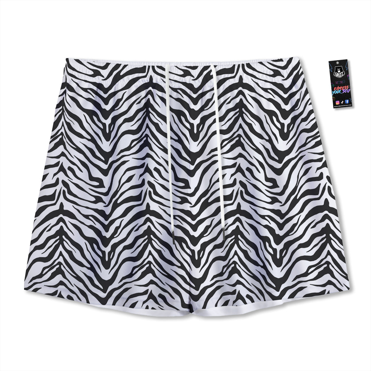 Stripe White Tiger Print Pattern Mesh Shorts