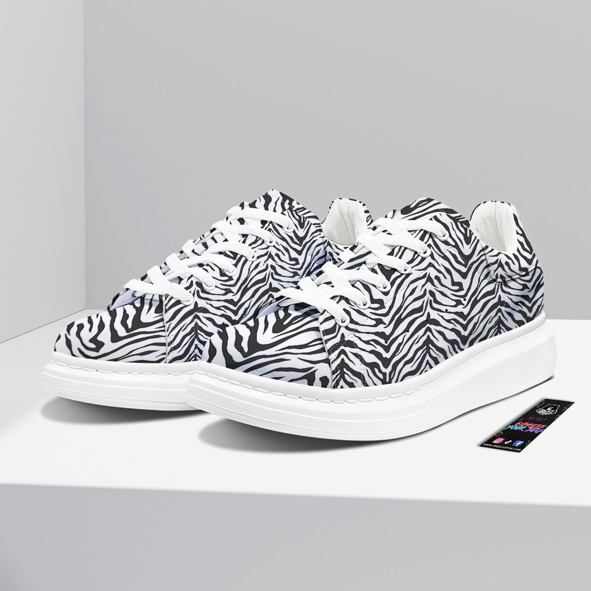 Stripe White Tiger Print Pattern Platform Shoes-grizzshop