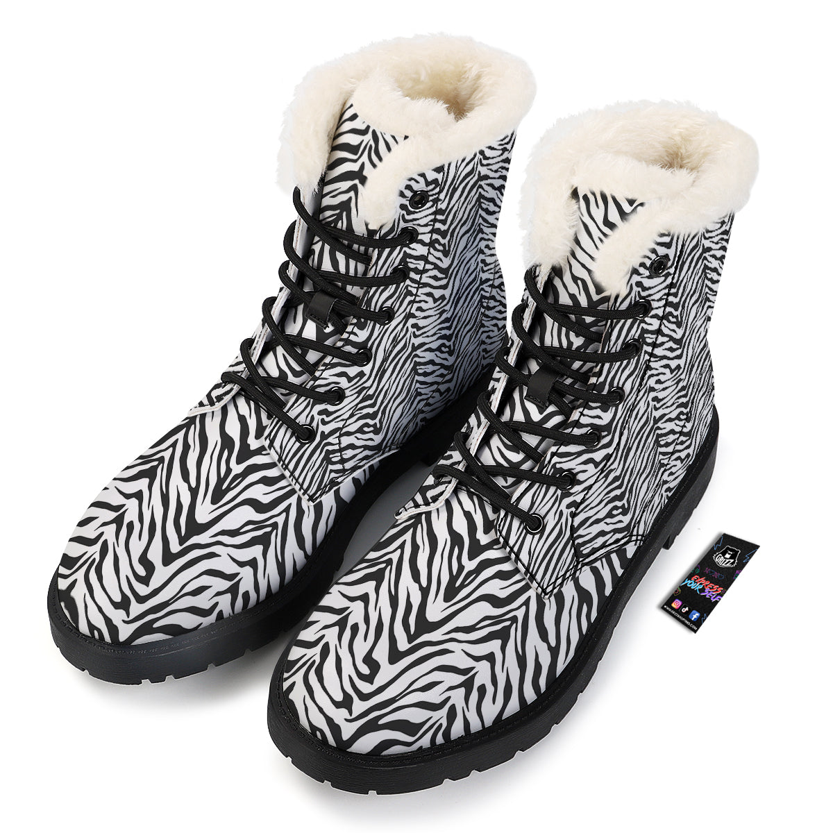 Stripe White Tiger Print Pattern Winter Boots-grizzshop