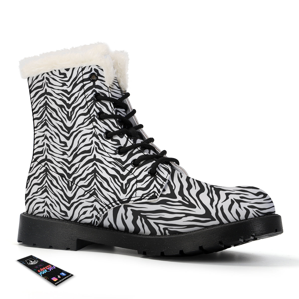 Stripe White Tiger Print Pattern Winter Boots-grizzshop